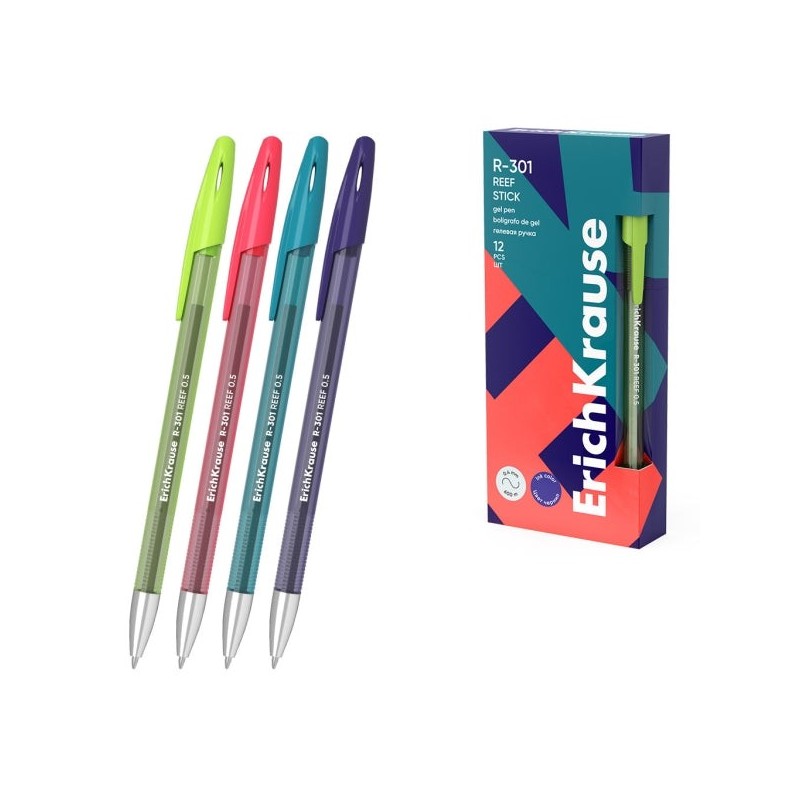 ErichKrause R-301 Gel Stick Reef Boligrafo con Capuchon - Modelos Surtidos - Trazo 0.4mm - Tinta de Gel - Resistente al Agua