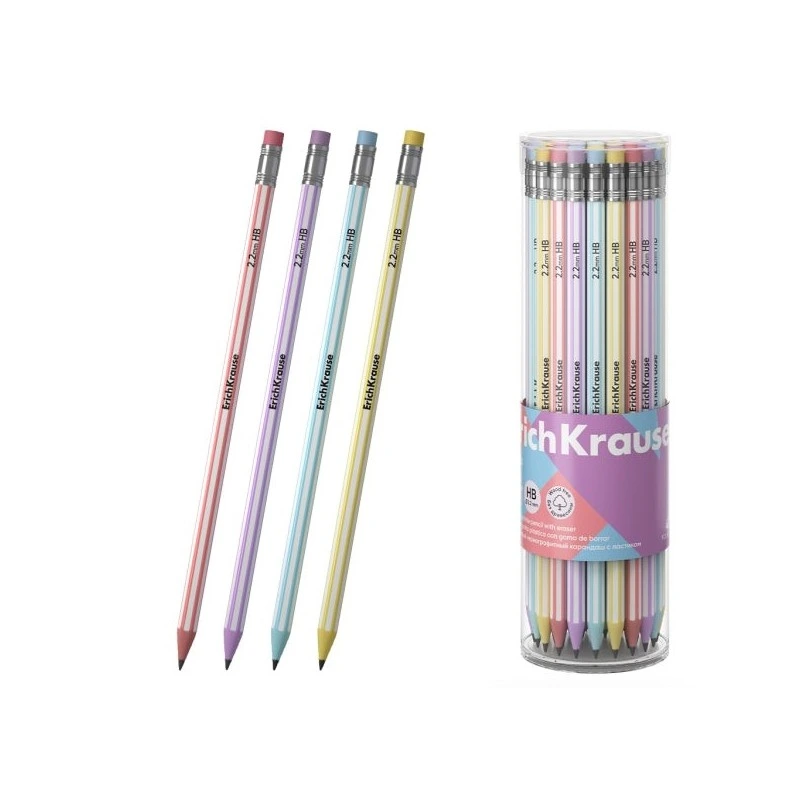 ErichKrause Blend Crayon Graphite avec Gomme - Mine HB - Corps Hexagonal - Plastique - Prise en Main Ergonomique - Couleurs