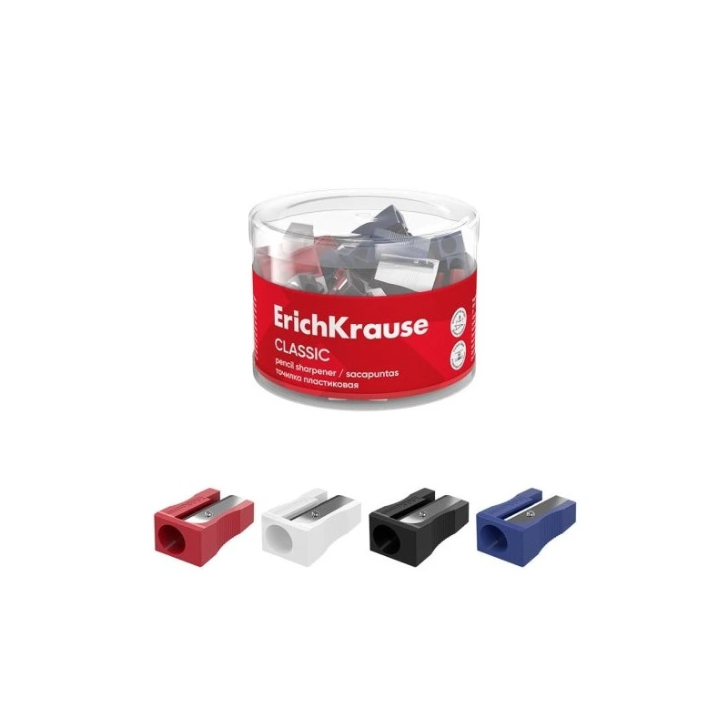 ErichKrause EasySharp Classic Plastic Pencil Sharpener - Nickel-Plated Carbon Steel Blade - 8mm Hole - Assorted Colours