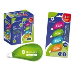 Bismark Neon Pack de 4 Mini Rubans Correcteurs 5mmx6m - Adhérence Parfaite au Papier - Présentation en Blister - Corps de