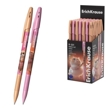 ErichKrause R-301 Stick Prima Cat Boligrafo con Capuchon - Modelos Surtidos - Trazo 0.35mm - Tinta de Secado Rapido - Tapa