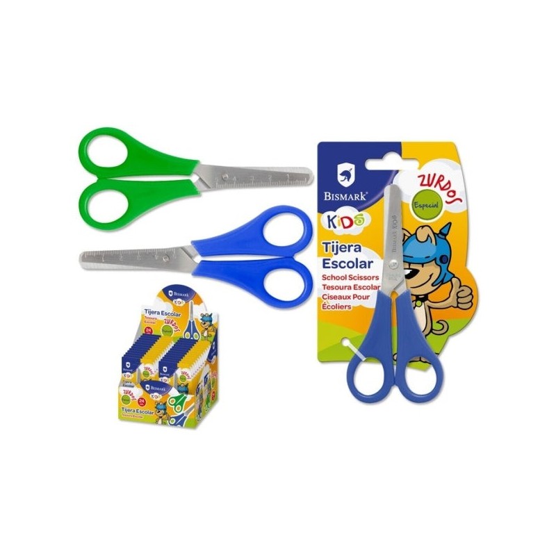 Bismark Kids Left-handed School Scissors - Plastic Handles - Blunt Tip - Blue and Green