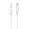 Ewent EC1075 Cabo USB-C 4 em 1 - 60W - 1 Metro - USB-C, USB-A, Lightning - Cor Branca