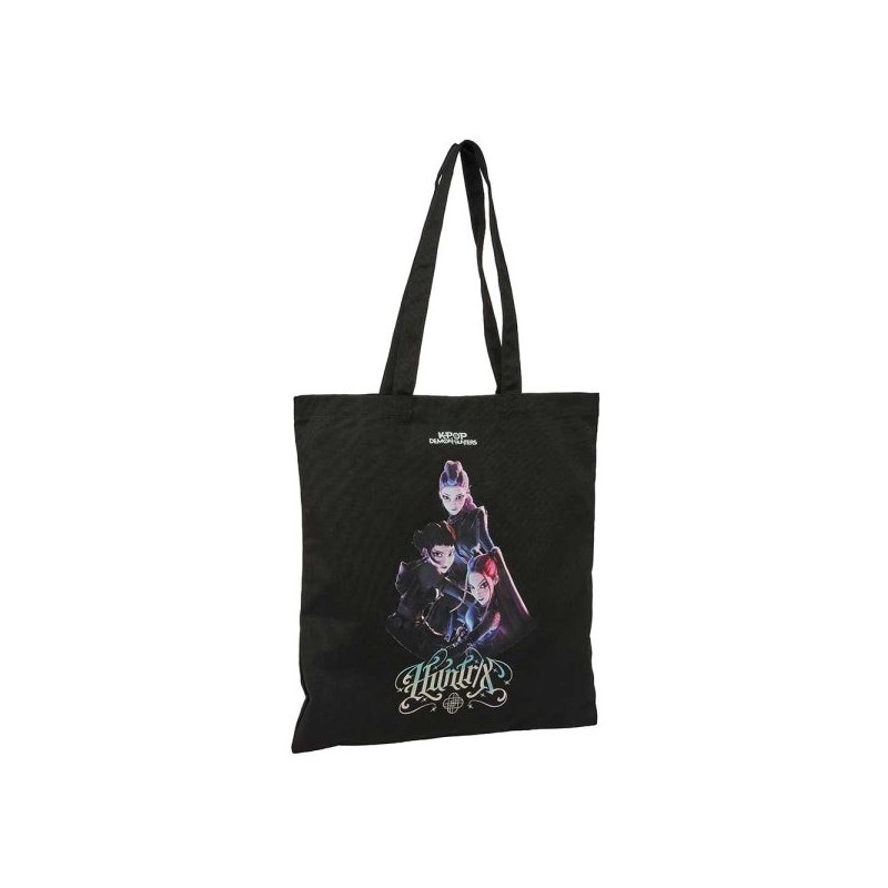 Safta K-Pop Demon Hunters Warriors Tote Bag Saco de Tecido - Pegas de Mão - 38x42cm - Cor Preto