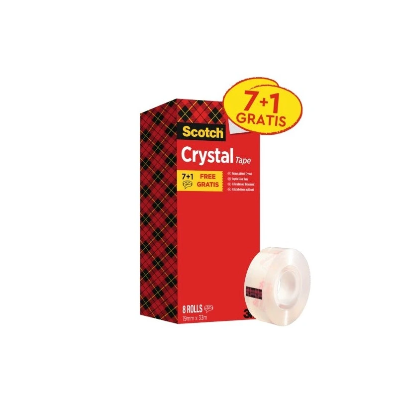 Scotch Pack de 8 Cintas Adhesivas - 19mm x 33m - Promocion 7 + 1 Gratis - Color Transparente