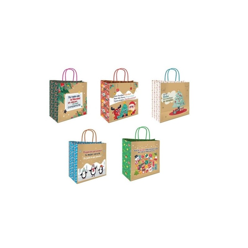 Bismark Saco de Papel Kraft com Mensagens de Natal - Medidas 26x8x24cm - 5 Modelos Diferentes