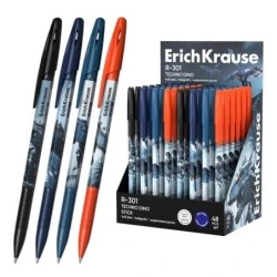 ErichKrause R-301 Stick Techno Dino Presentoir avec 48 Stylos a Bille avec Capuchon - Modeles Assortis - Trait 0.35mm - Encre a
