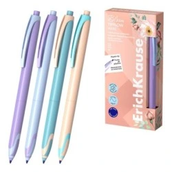 Erichkrause Bloom TipFlow Matic Pastel Stylo à Bille Rétractable - Pointe Bille 0.5mm - Tracé de 0.4mm - Encre Bleue - Corps en