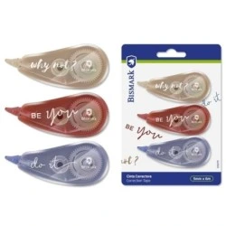 Bismark Be You Pack of 3 Correction Tapes 5mmx6m - Perfect Adhesion to Paper - Blister Pack - Body in Soft Morandi Colours
