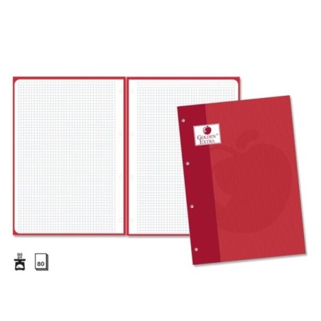 Golden Extra Recarga de 80 Folhas 90gr Quadrícula 4x4 - Formato A4 - 4 Furos e Banda de Cor Vermelha