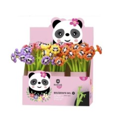 Bismark Animals Panda Soft Touch Ballpoint Pen with Flowers and Panda Face - Fine Tip - Black Gel Ink - 6 Different Designs