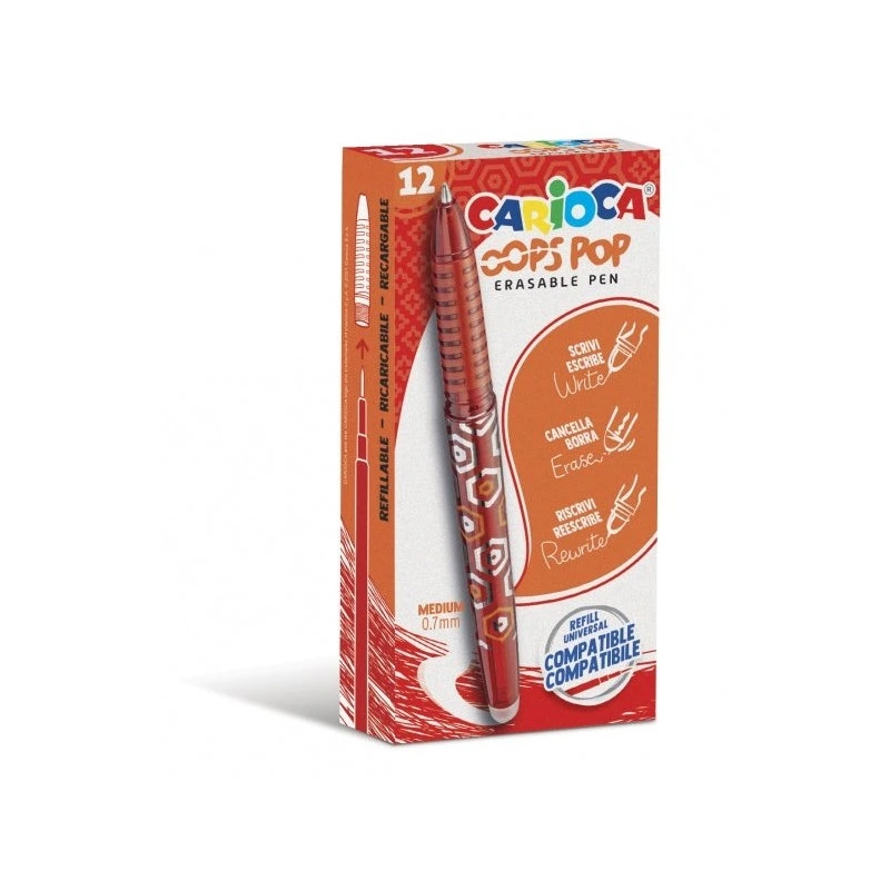 Carioca Oops Pop Stylos à Bille Effaçables - Encre Thermosensible - Grip Texturé - Pointe de 0.7mm - Double Gomme - Recharges
