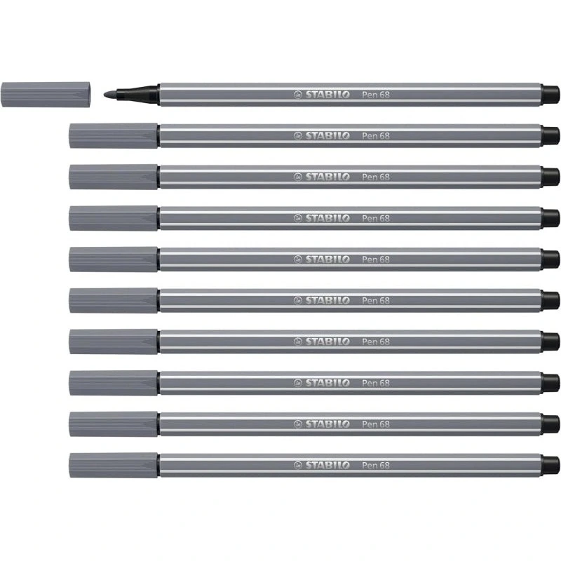 Stabilo Pen 68 Fibre Tip Marker - Line Width approx. 1mm - Water-Based Ink - Dark Grey