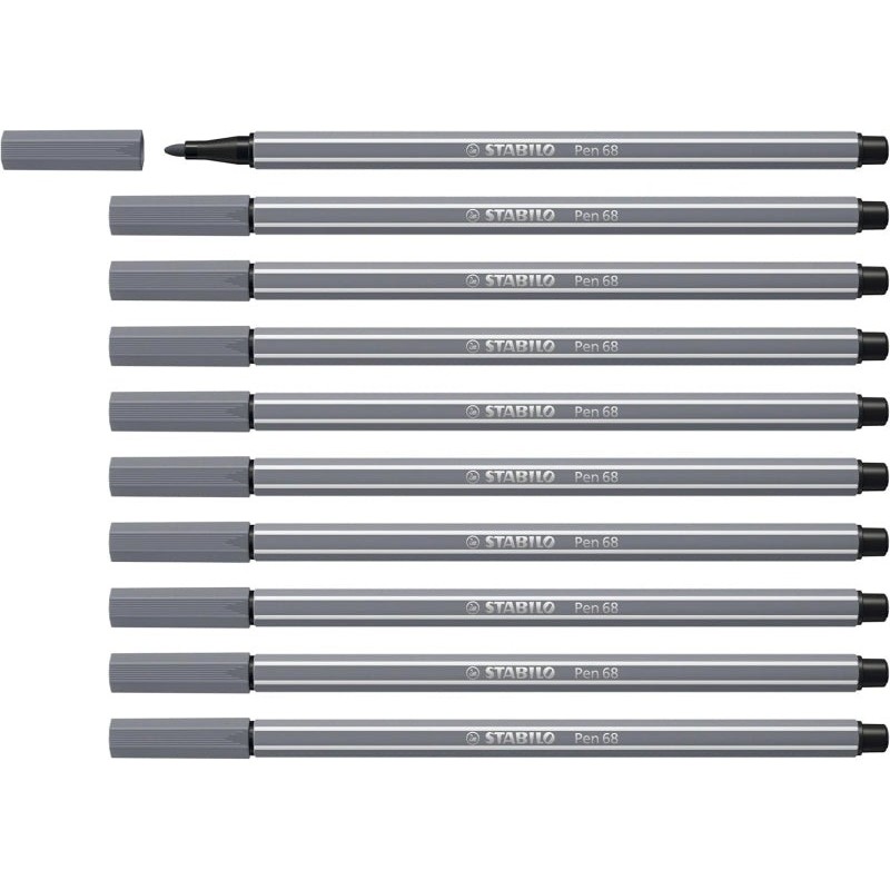 Stabilo Pen 68 Rotulador de Punta de Fibra - Trazo de 1mm aprox. - Tinta con Base de Agua - Color Gris Oscuro