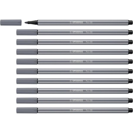 Stabilo Pen 68 Fibre Tip Marker - Line Width approx. 1mm - Water-Based Ink - Dark Grey