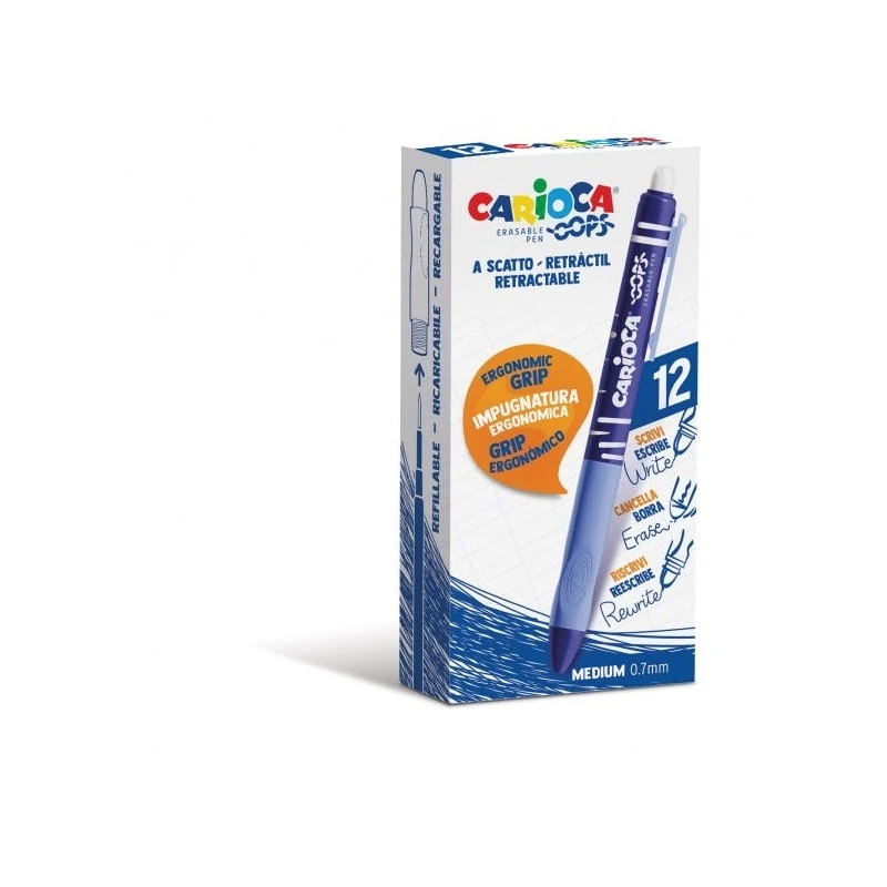 Carioca Oops Boligrafo Borrable Retractil - Tinta Termo Sensible - Empuñadura Ergonomica Triangular - Punta de Ø 0.7mm