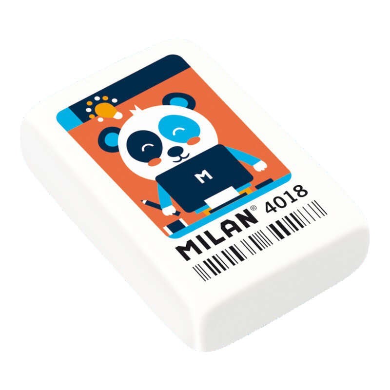 Milan 4018 Gomme à Effacer Rectangulaire - Mie de Pain - Caoutchouc Synthétique - Couleur Blanc - Motifs Assortis