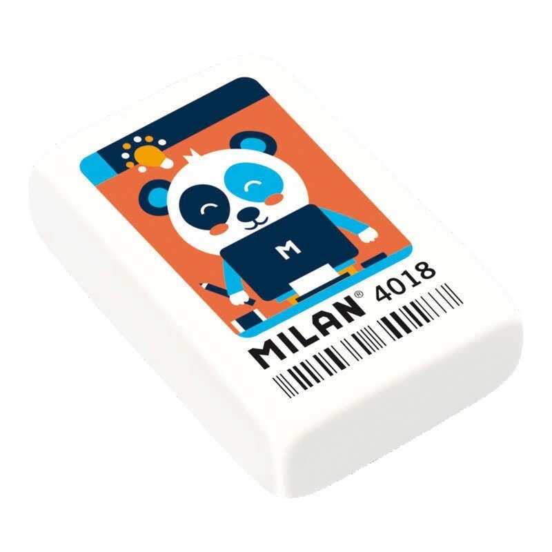 Milan 4018 Gomme à Effacer Rectangulaire - Mie de Pain - Caoutchouc Synthétique - Couleur Blanc - Motifs Assortis