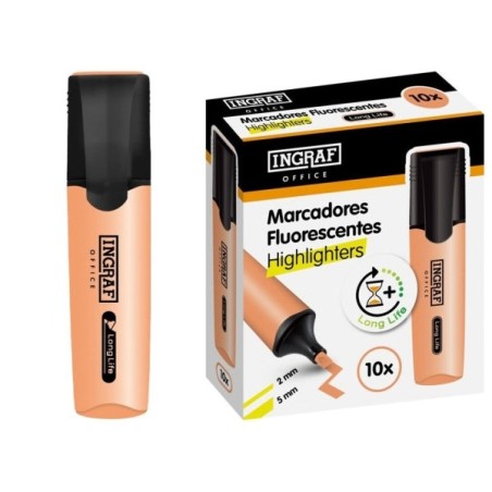 Ingraf Long-Life Marcador Fluorescente - Ponta Biselada - Traço 2-5mm - Tinta à Base de Água - Cor Laranja