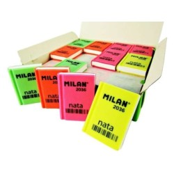 Milan Nata 2036 Gomme à Effacer Rectangulaire - Plastique - Douce - Design Livre - Coloris Fluorescents Assortis