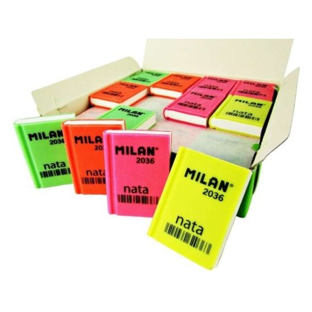 Milan Nata 2036 Gomme à Effacer Rectangulaire - Plastique - Douce - Design Livre - Coloris Fluorescents Assortis