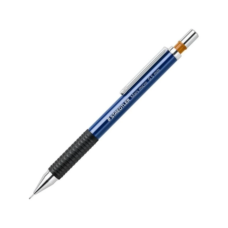 Staedtler Mars Micro 775 Mechanical Pencil 0.5mm - Retractable Metal Tip - Cushioned Lead - Rubber Grip - Metal Clip - Blue