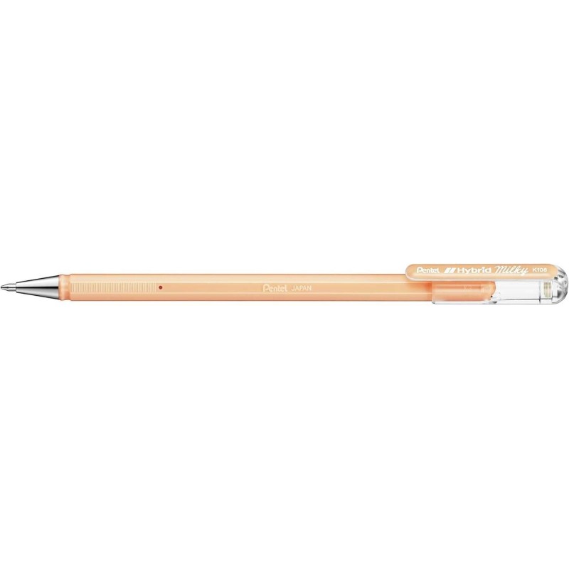 Pentel Hybrid Milky Stylo à Bille - Pointe Fine 0.8mm - Tracé 0.4mm - Encre Gel Opaque - Couleur Orange Pastel