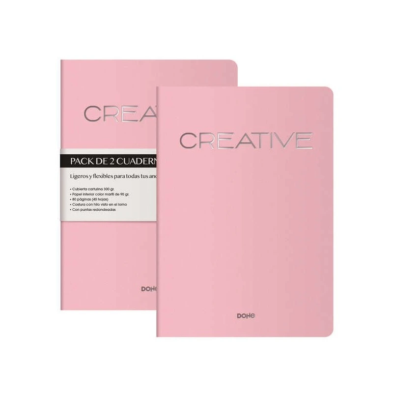 Dohe Creative Cahier Notebook A4 40 Feuilles Unies - Papier Ivoire 90 g/m2 - Couverture en Carte 300g/m2 - Couleur Rose