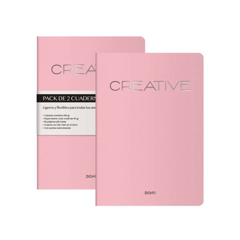 Dohe Creative Cuaderno Notebook A4 40 Hojas Lisas - Papel Ahuesado 90 g/m2 - Tapa en Cartulina 300g/m2 - Color Rosa