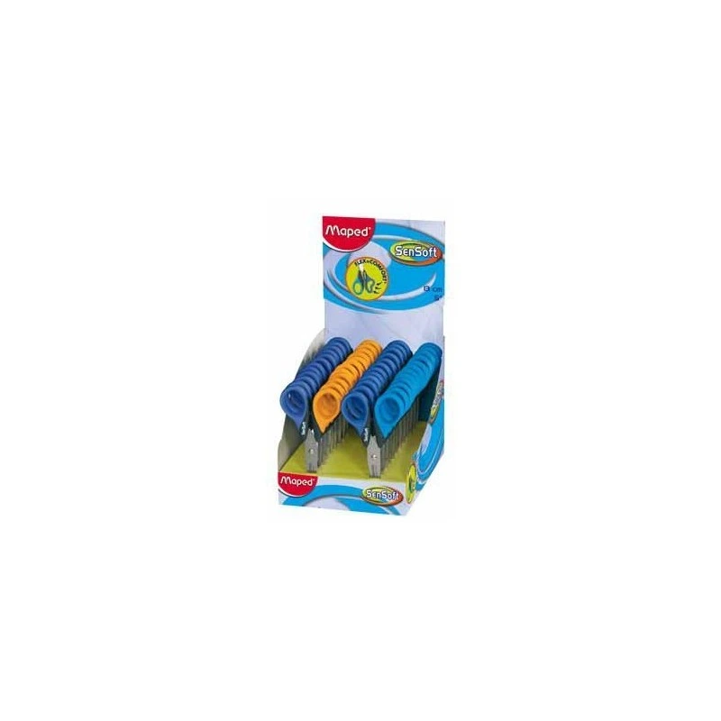 Maped Sensoft School Scissors Round Tip 13cm - Stainless Steel Blades - Flexible Plastic Handle - Assorted Colours