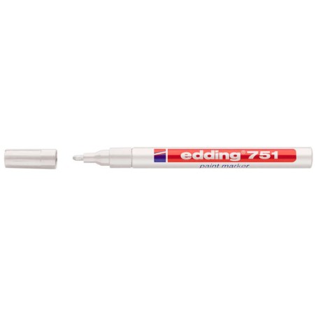 Edding 751 Marcador Permanente - Ponta Redonda - Traço entre 1 e 2 mm. - Tinta Opaca - Secagem Rápida - Cor Branca