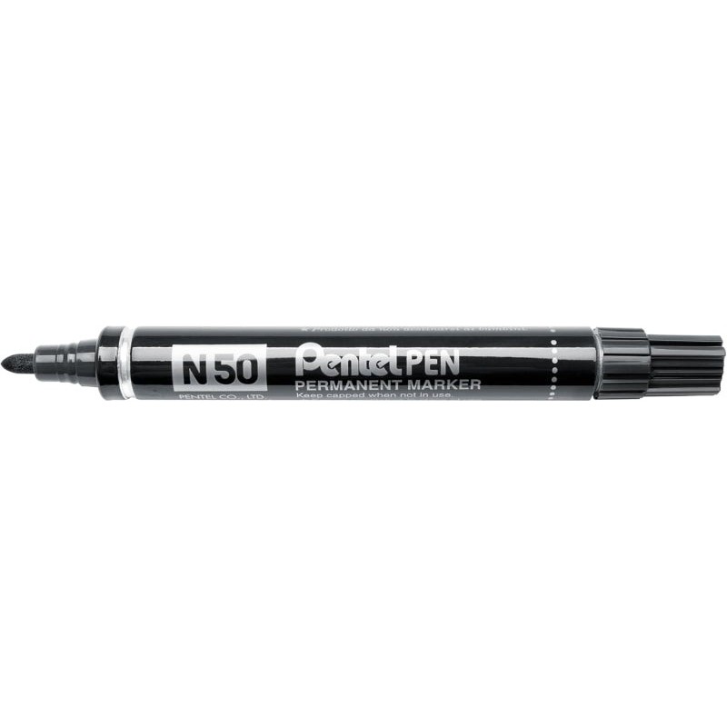 Pentel Pen N50 Marcador Permanente - Ponta de 4.3mm - Resistente a Água e Luz - Cor Preto