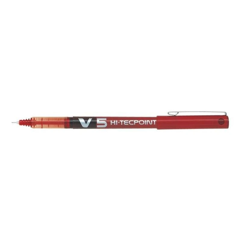 Pilot Stylo à Bille à Encre Liquide V5 HI-Tecpoint Rollerball - Pointe Fine Aiguille 0.5mm - Tracé 0.3mm - Couleur Rouge