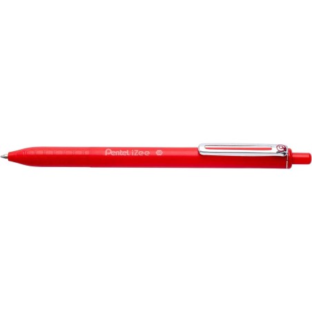 Pentel iZee Retractable Ballpoint Pen - 0.7mm Tip - 0.35mm Line Width - Metal Clip - Red