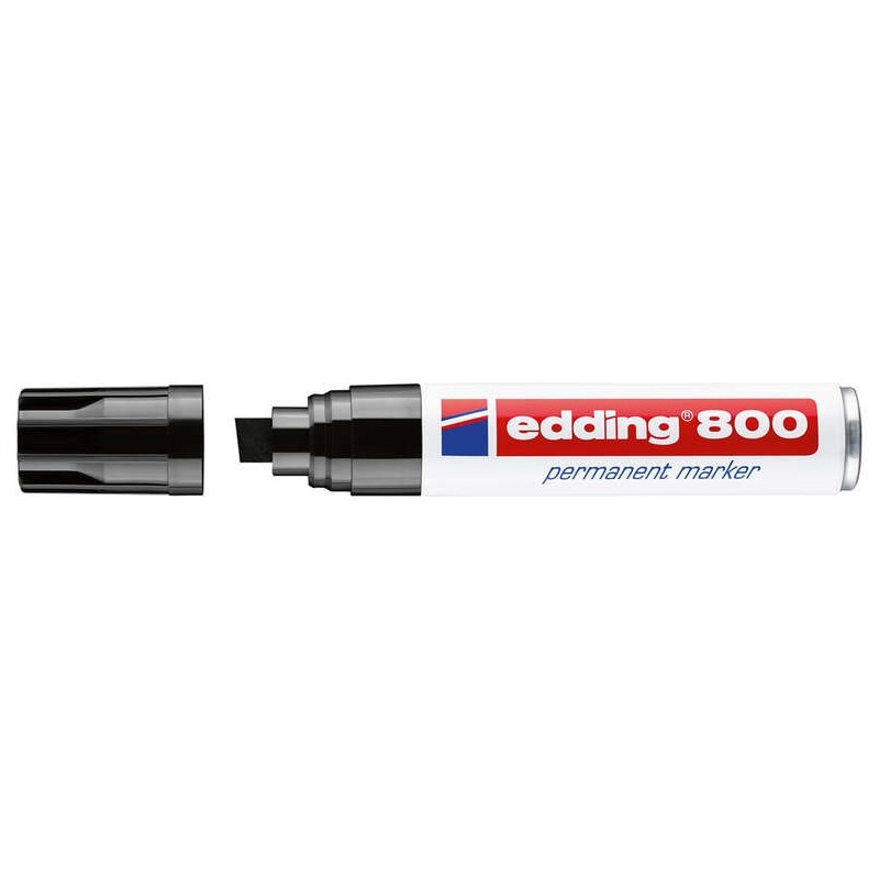 Edding 800 Marcador Permanente - Ponta Biselada - Traço entre 4 e 12 mm. - Recarregável - Secagem Instantânea - Cor Preta