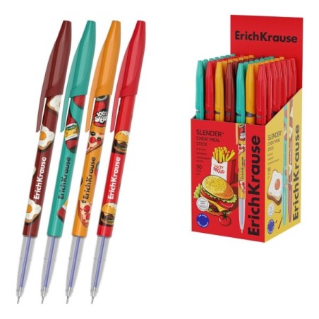 ErichKrause Stick Cheat Meal Boligrafo con Capuchon - Modelos Surtidos - Trazo 0.26mm - Tinta de Baja Viscosidad - Tapa