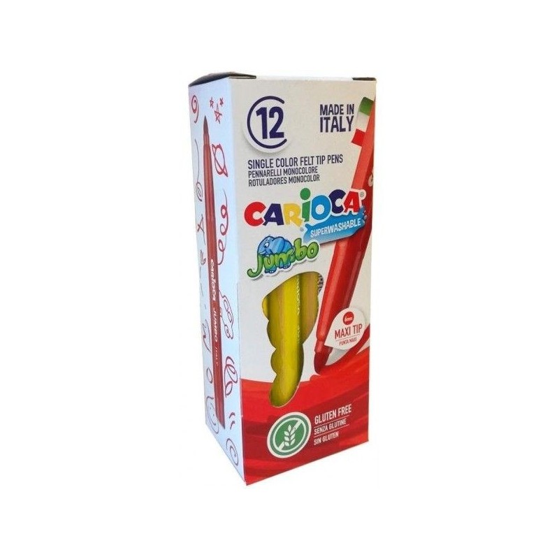 Carioca Jumbo Rotulador - Cuerpo Octogonal Maxi - Tinta Superlavable - Punta Maxi 6mm Bloqueada - Tapa Ventilada - Color
