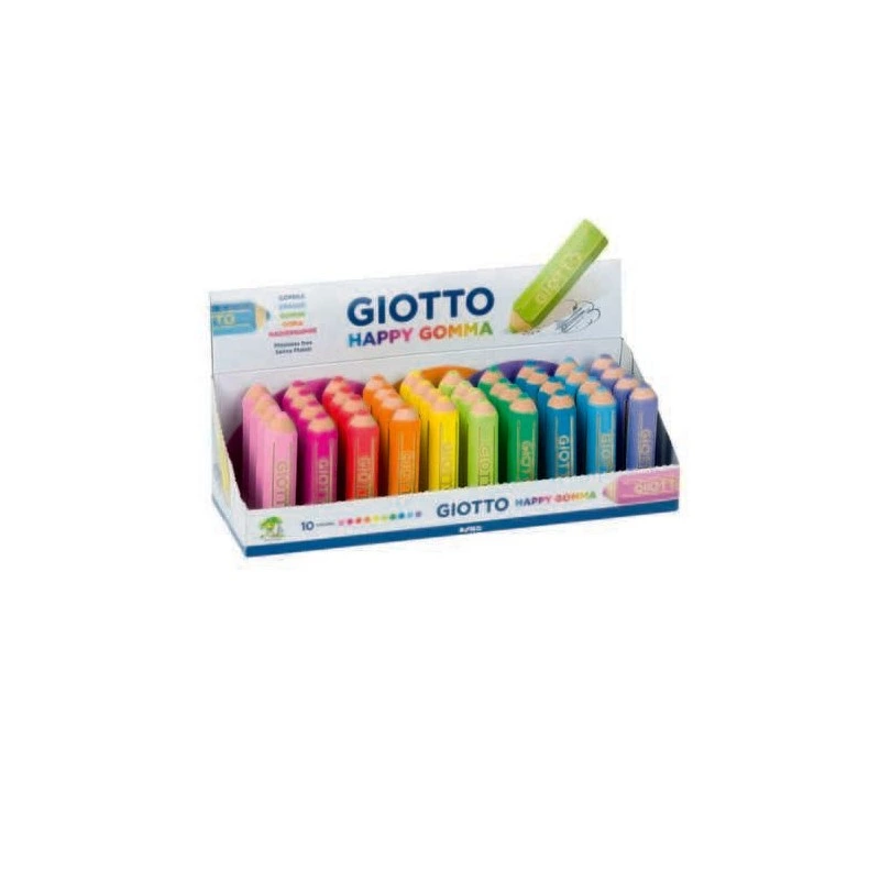 Giotto Happy Gomma Borracha - Forma de Lápis - Para Apagar Grafite - Cores Fluo Sortidas