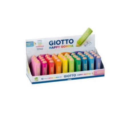 Giotto Happy Gomma Eraser - Pencil Shape - For Erasing Graphite - Assorted Fluo Colours