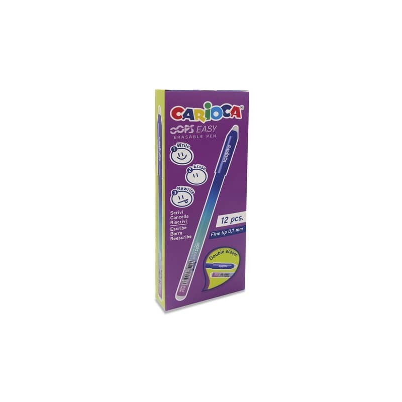 Carioca Oops Easy Stylo à Bille Effaçable - Pointe de Ø 0.7mm - Encre Thermosensible - Corps avec Effet Dégradé - Double Gomme