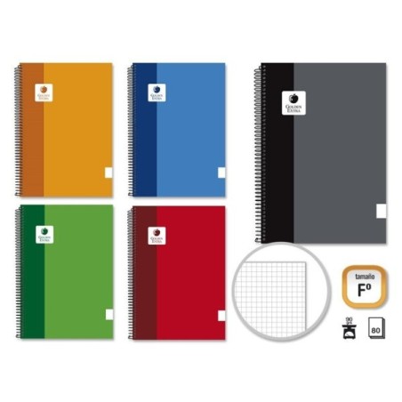 Golden Extra Spiral Notebook Folio 80 Sheets 90gsm Squared - Highlighted Margin - Fully Lined Cover - Assorted Colours