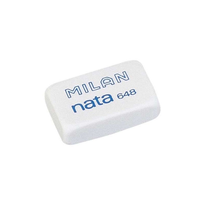 Milan Nata 648 Goma de Borrar Rectangular Pequeña - Plastico - No Daña el Papel - Color Blanco
