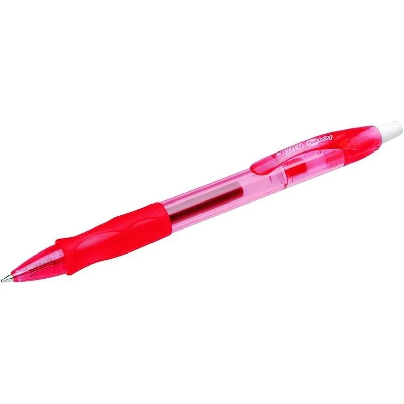Bic Gel-ocity Original Retractable Gel Ink Ballpoint Pen - 0.7mm Medium Tip - Refillable - Rubber Grip - Plastic Clip - Red