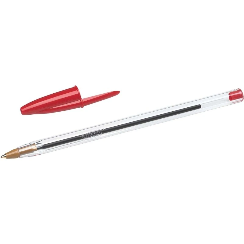 Bic Cristal Original Stylo à Bille - Pointe Ronde de 1.0mm - Trait 0.4mm - Encre à Base d'Huile - Couleur Rouge