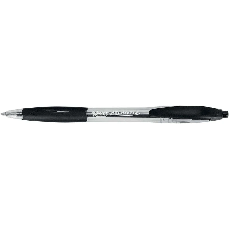 Bic Atlantis Classic Esferográfica Retrátil - Ponta de 1mm - Corpo Transparente com Pega - Cor Preta