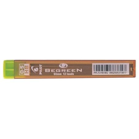 Pilot Pack de 12 Mines Begreen 0.5 pour Porte-Mines - Dureté HB - Trait 0.5mm - Étui 100% Plastique Recyclé