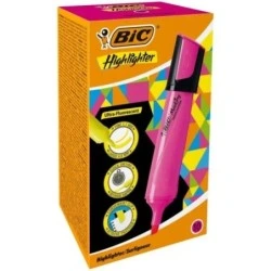 Bic Marking Highlighter Flat Fluorescent Highlighter - Chisel Tip - Line Width between 1.70 and 4.80 mm - Water-Based Ink - Pink