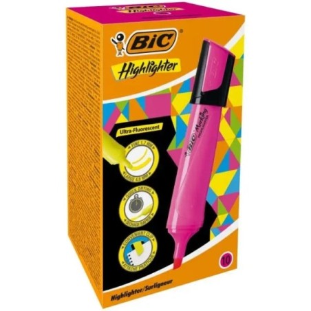 Bic Marking Highlighter Flat Marcador Fluorescente - Ponta Biselada - Traço entre 1,70 e 4,80 mm - Tinta com Base de Água - Cor