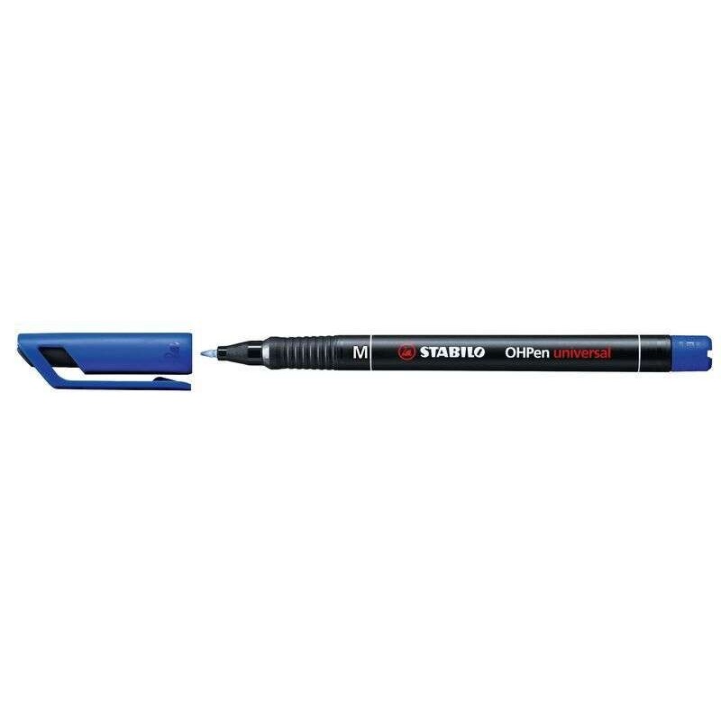 Stabilo OHPen Marcador Permanente - Ponta Média - Traço de 1mm - Pega Antiderrapante - Tampa Ventilada - Cor Azul