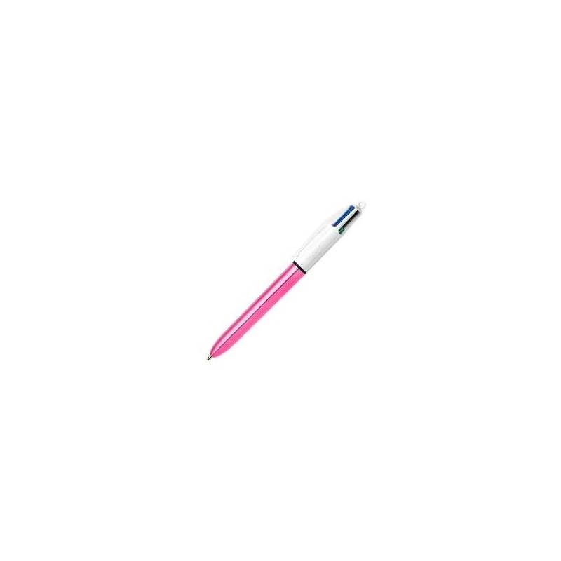 Bic 4 Colours Shine Boligrafo de Bola Retractil - Punta de 1mm - Trazo de 0.4mm - Tinta con Base de Aceite - Cuerpo Rosa